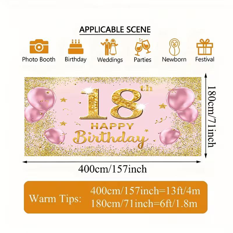 2D 18th Happy Birthday Garage Door Banner Pink Gold Balloon Background