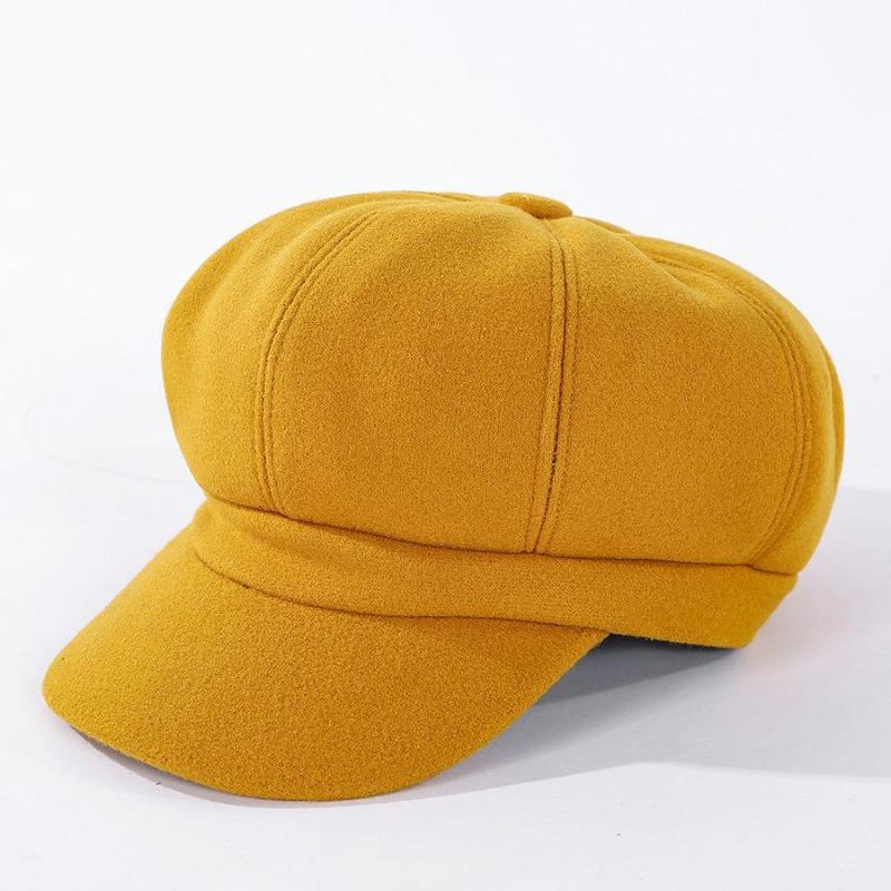 

Новые осенне-зимние шапки для женщин, однотонные однотонные восьмиугольные женские повседневные зимние береты, модная теплая шляпа художника в стиле ретро M（56-58cm）