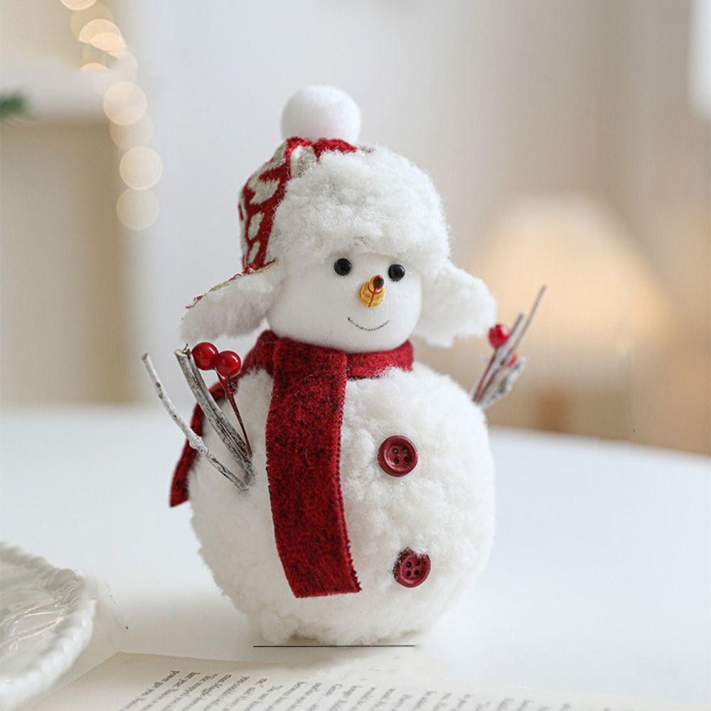 Cartoon Plush Snowman Doll White Snowman Statue Kawaii Christmas Snowman Ornaments  Happy New Year
