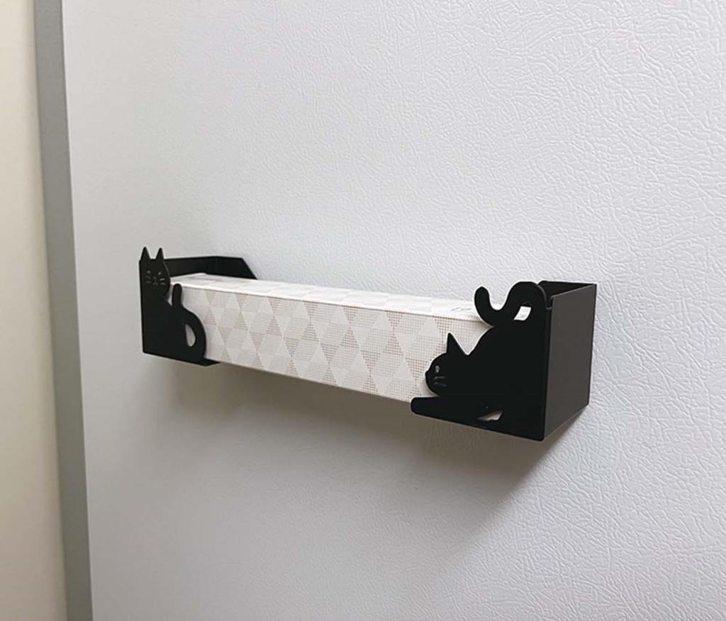 Decore Corporation Cat Deco Kitchen Wrap & Tissue Holder, Black, Size Approx. W5.8 D13 H6.5 SL-38457