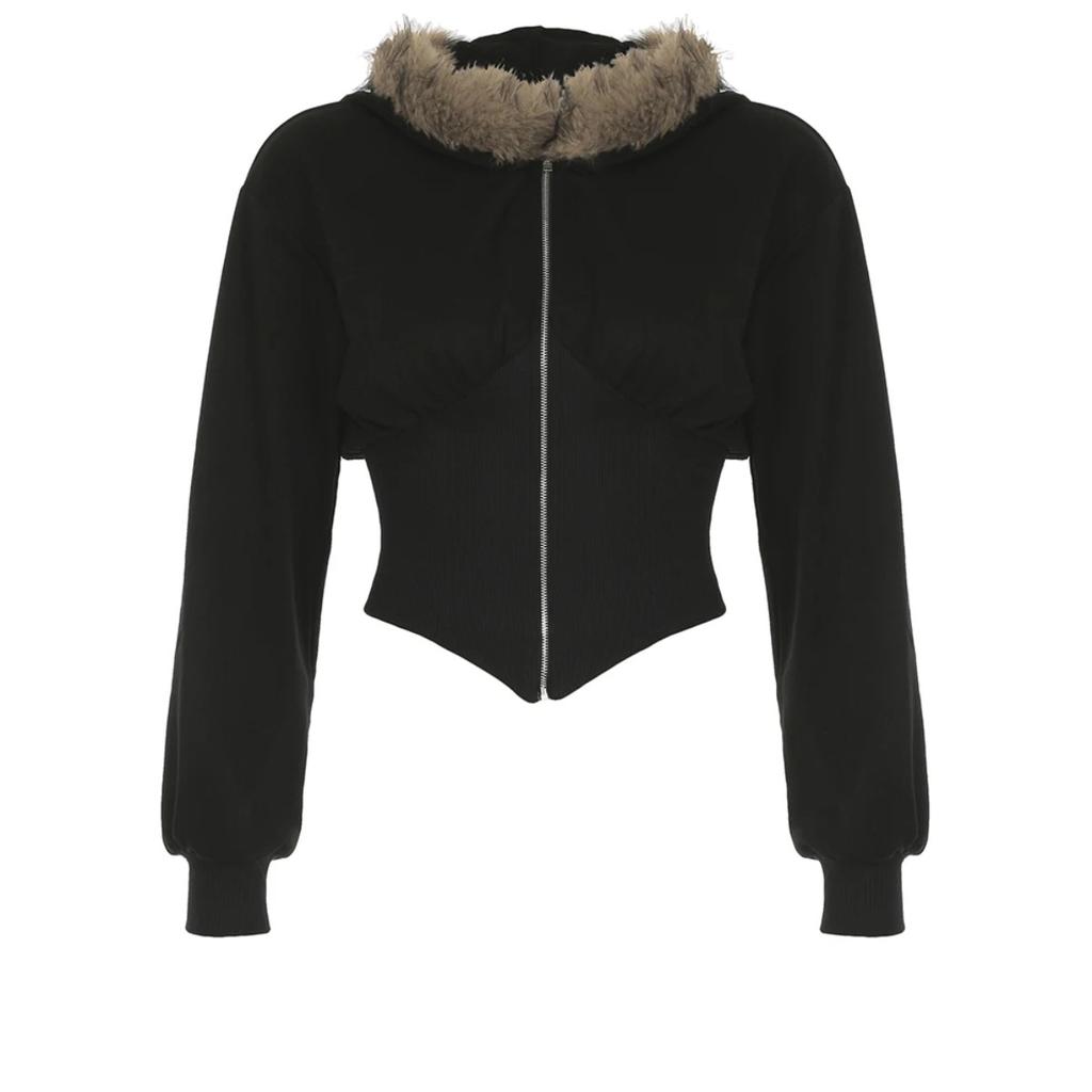 VAYLA Zip Up Fur Neck Hoodie Coats Fashion Slim Solid Y2K Vintage Women's Jackets Casual Streetwear Chic Basics Clothes
