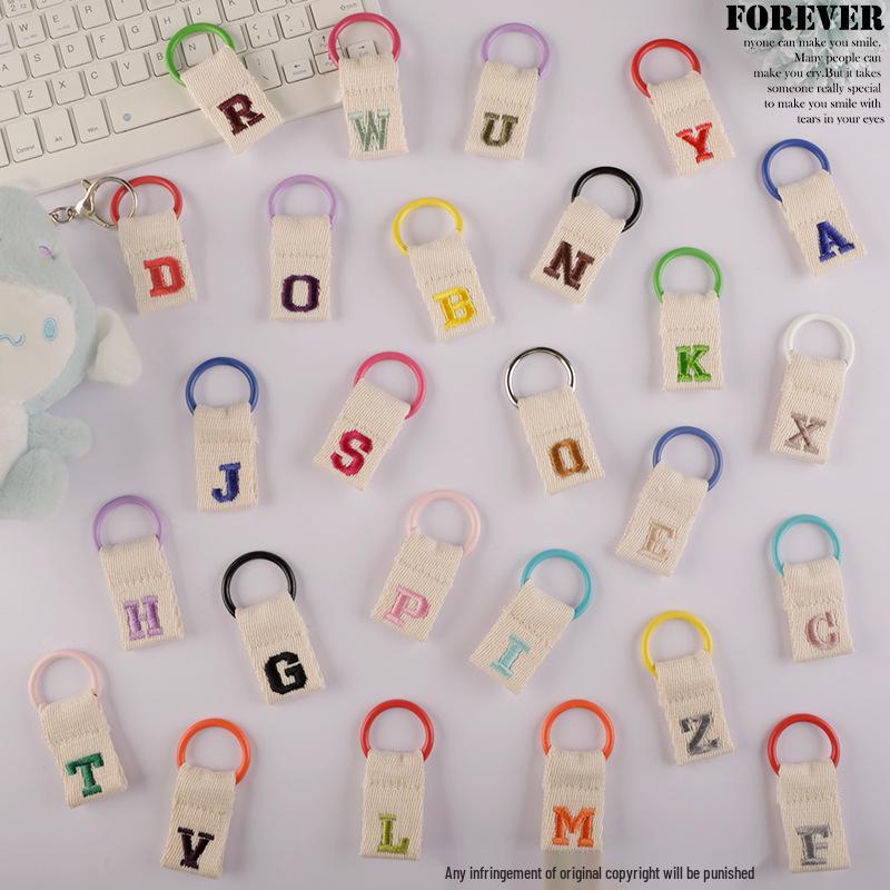 Korean-Inspired Couple Name Tag Backpack Keychain with 26 Letters Embroidered Ribbon