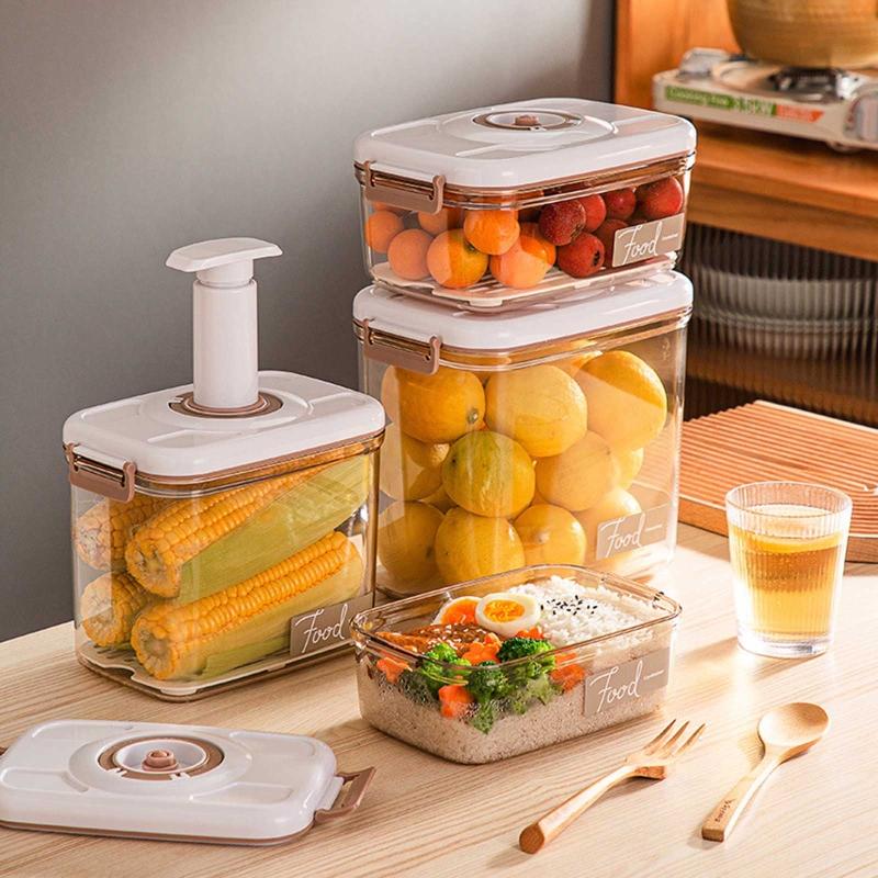 Creative Household Food Storage Box for Fruits Vegetables Durable Vacuum Sealer for Case with Pump Reusable Kitchen
