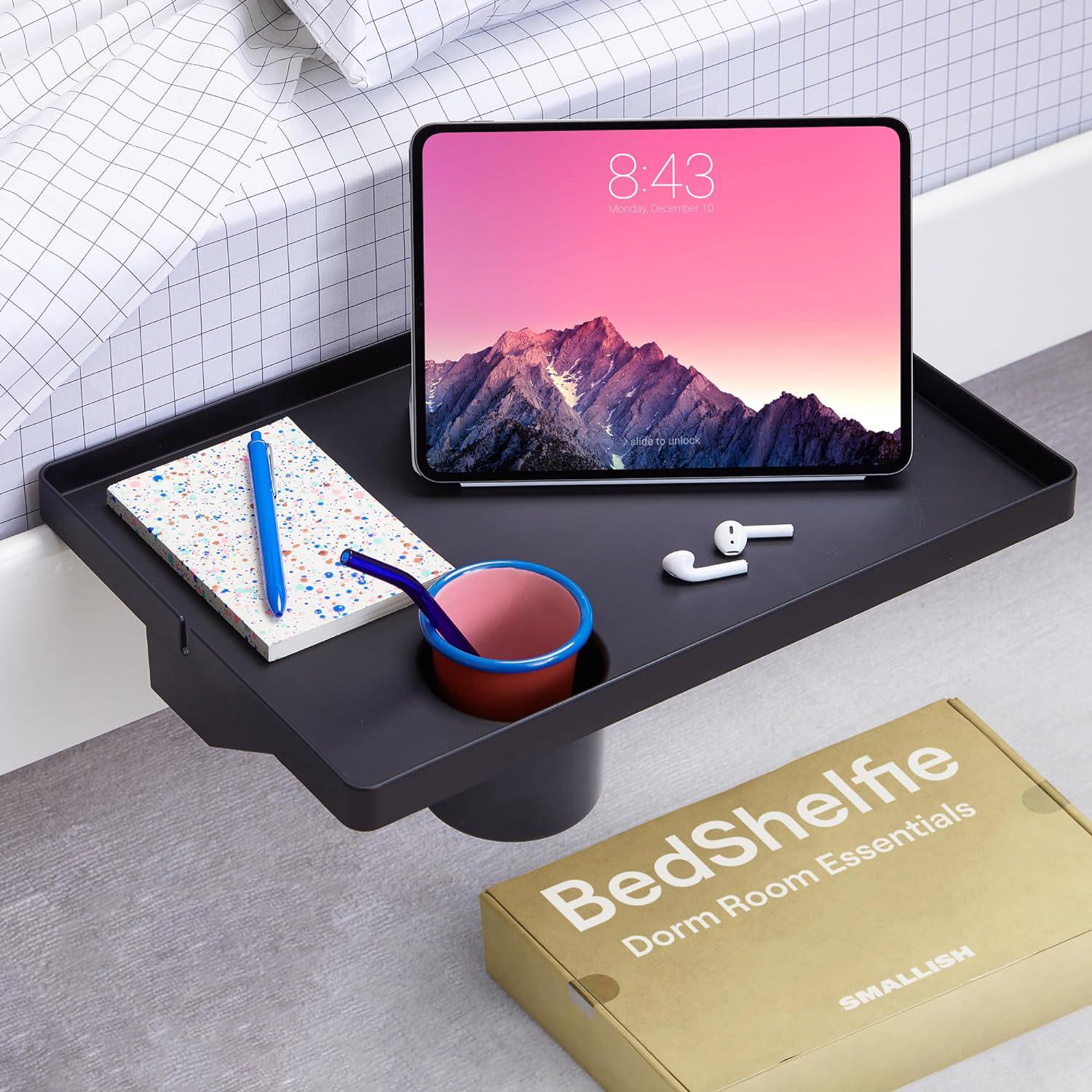 

Clip-On Bedside Organizer: No-Drill Storage Rack with Phone Holder Tray чорний