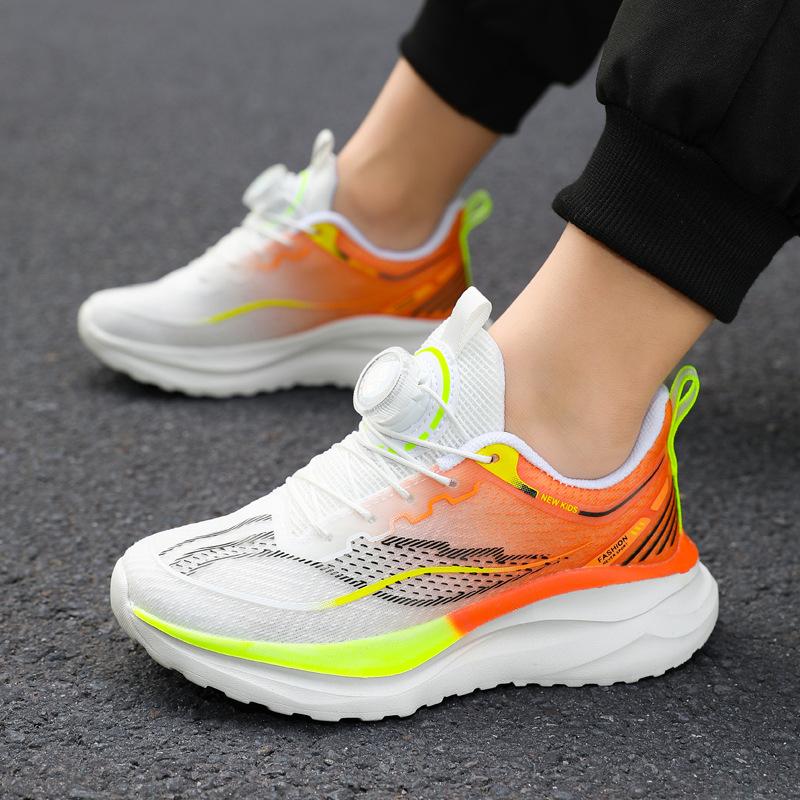 2025 New Spring and Autumn Children's Button Running Shoes Sneakers Middle and Older Children's Students Boys Breathable Mesh Non-slip Shoes
