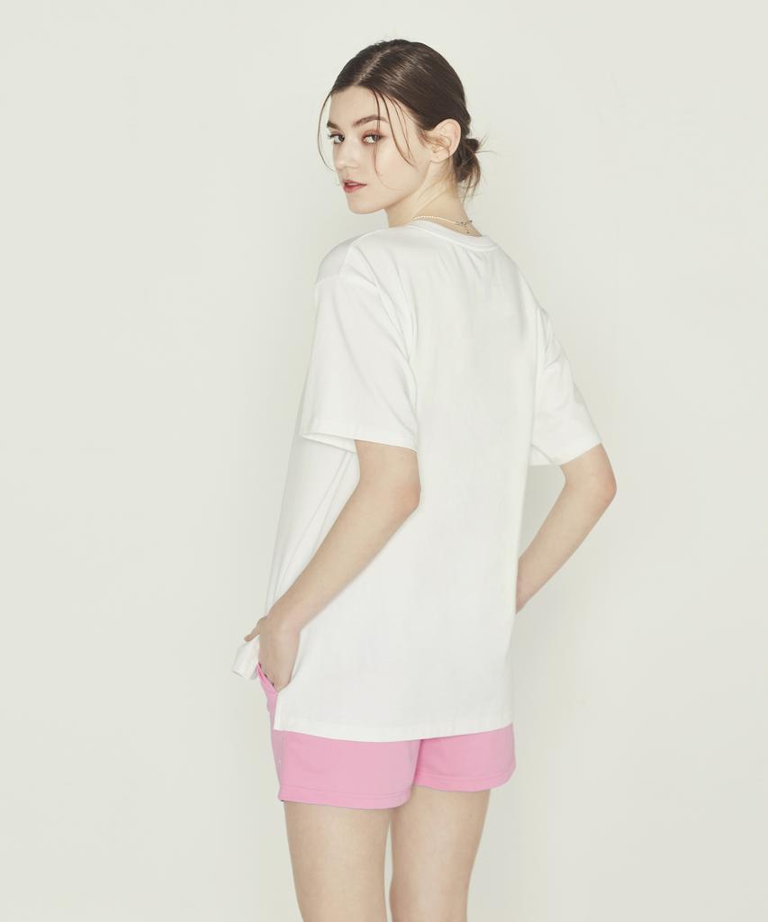 DAVE&DAZE Heritage Logo Boxy Fit Short Sleeve T-Shirt Women'S White - Pink