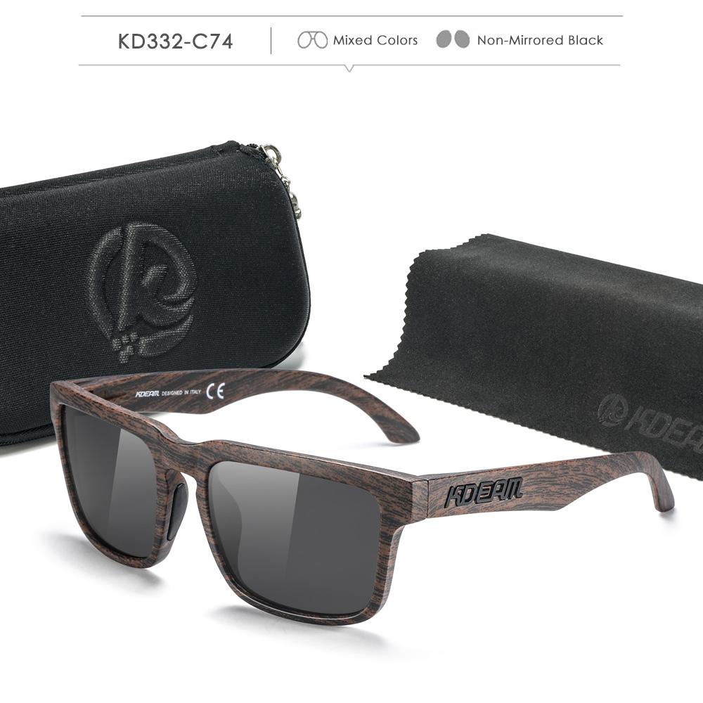 Lunettes de soleil polarisées style carré KDEAM pour hommes et femmes Taille moyenne Largeur totale 145 mm Lunettes de soleil d'extérieur avec étui zippé