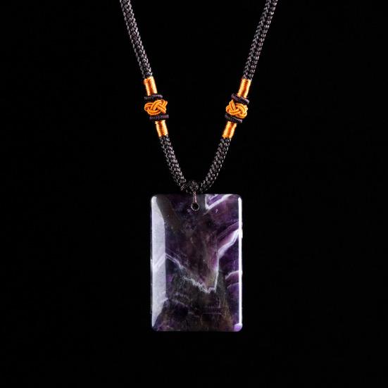 Natural Crystal Pendant Necklace Necklace, Healing Energy Stone with Adjustable Braided Rope, Polished Fake Gemstone Jewelry for Men Women Rectangle