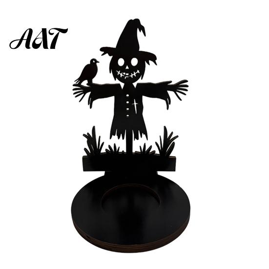 Dark Festive Table Centerpiece Halloween Wooden Candle Holder, Black Hollow Crow Spider Tealight Display Party Atmosphere Decor Stand, Gothic