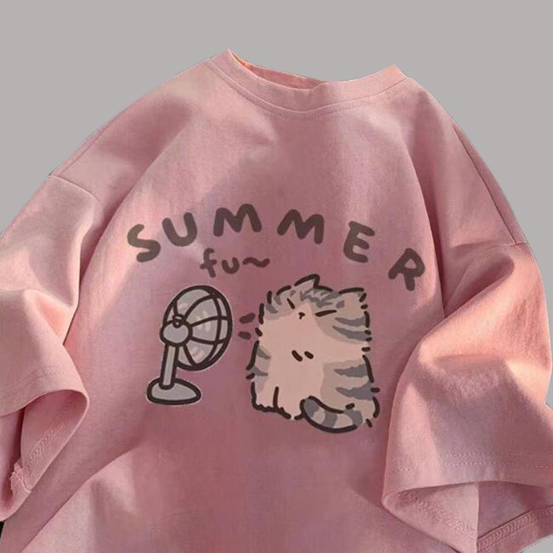 

Хлопчатобумажная женская футболка, свободные летние топы с короткими рукавами и половиной рукавов Design Sense XS розовый