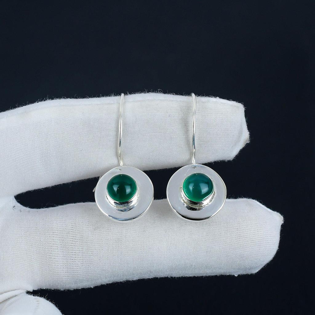 Beautiful Green Onyx Gemstone Earrings, 925 Sterling Silver Earring, Handmade Boho Silver Jewelry Dangle Earrings, Birthday Gift
