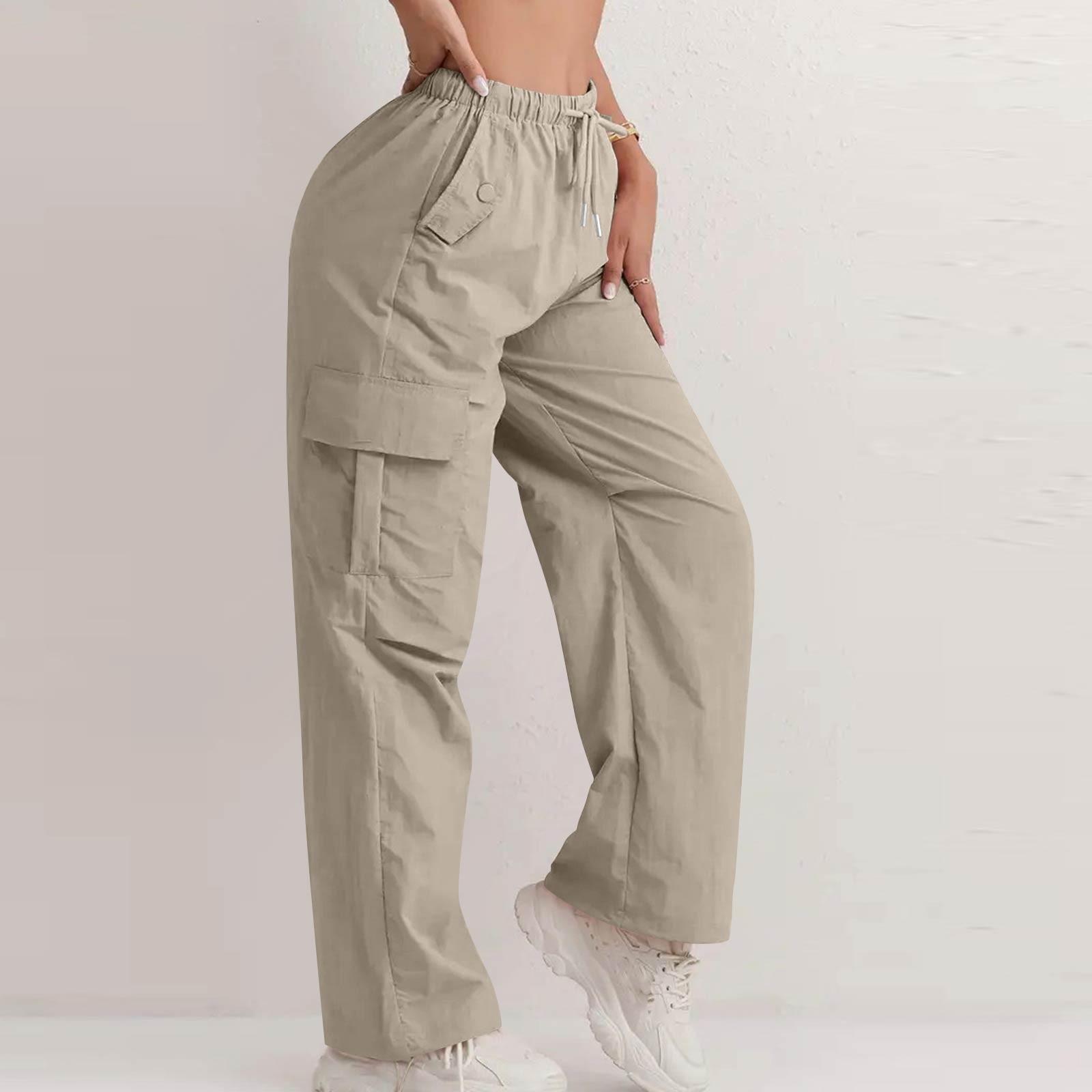 

Женские брюки Модные повседневные брюки Однотонные брюки на кулиске с высокой талией и карманами L хаки