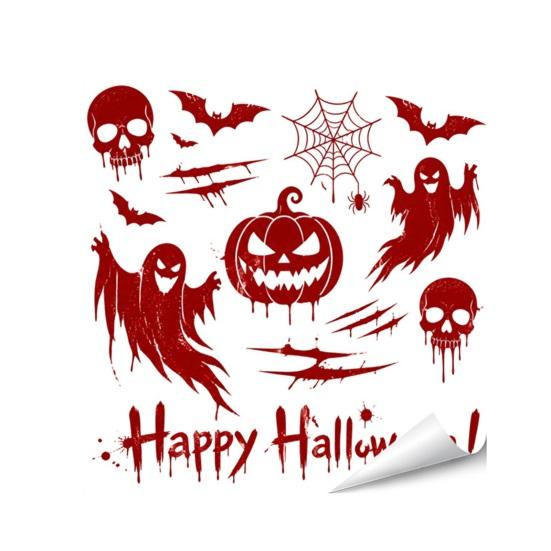 Atmospheric Haunted House Accents Halloween Horror Stickers, with Spooky Handprints Footprints Printed, Creepy Text Decals Self-adhesive Decals,