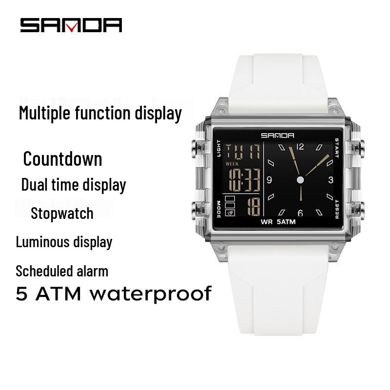 SANDA Men's Luminous Waterproof Sports Watch - Square Design with Multifunctional Countdown Timer