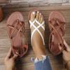 Flate sandaler dame sommer ny ensfarget vevd elastisk bånd tå damebruk flate sandaler