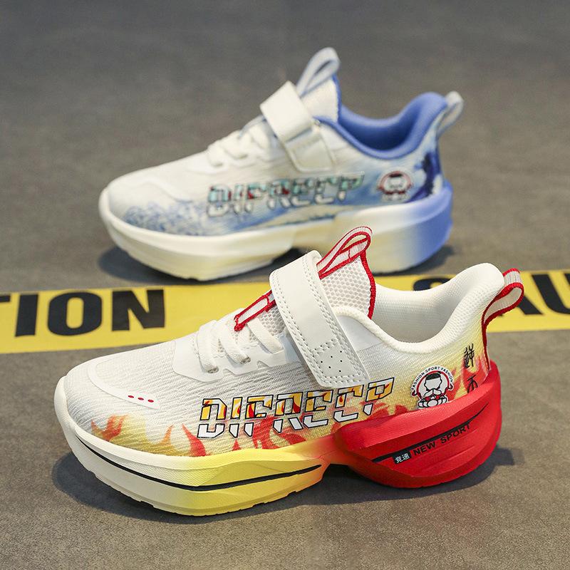 2025 spring and summer breathable mesh running shoes, primary and secondary school students sports shoes, Velcro raw and lightweight running shoes