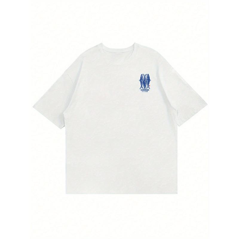 Una T-shirt Giapponese da Uomo con Fantasia di Sardine, Perfetta per un Look Estivo Comodo e Casual