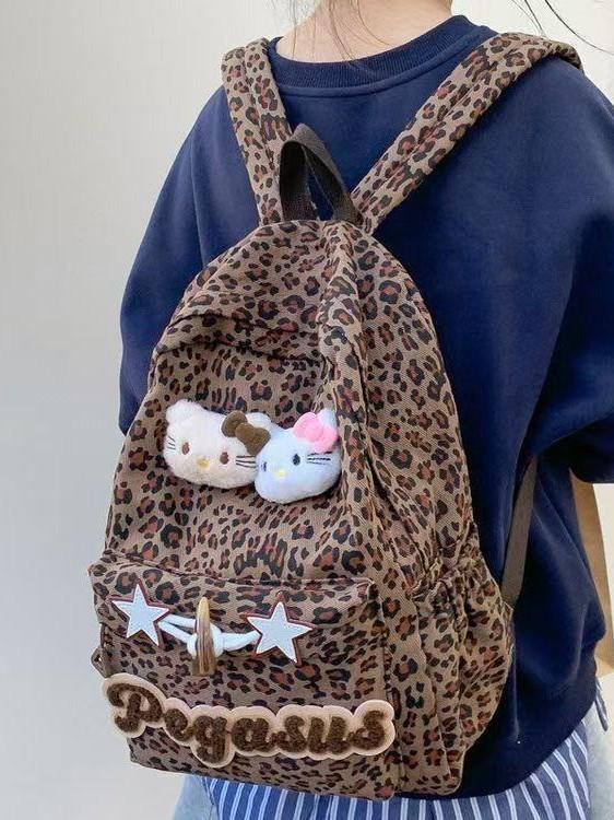 Hello Kitty Cartoon Nylon Backpack With Splicing And Contrast Stitching For Daily Commuting
