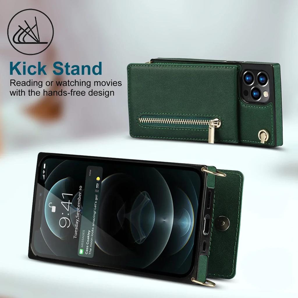 Crossbody Zipper Wallet for IPhone 16 16E 15 14 13 12 11 XR XS Pro Max Plus Case with Card Holder Lanyard Strap Leather Cover
