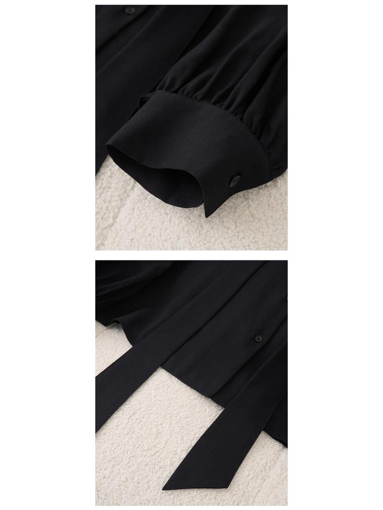 Rong Tai Women's Elegant French Ribbon Long Sleeve V-Neck Chic Shirt - Spring 2026 Collection