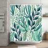 Green Leaves Shower Curtain Modern Floral Design for Bathroom Decor Waterproof Fabric with Hooks Included Set Length