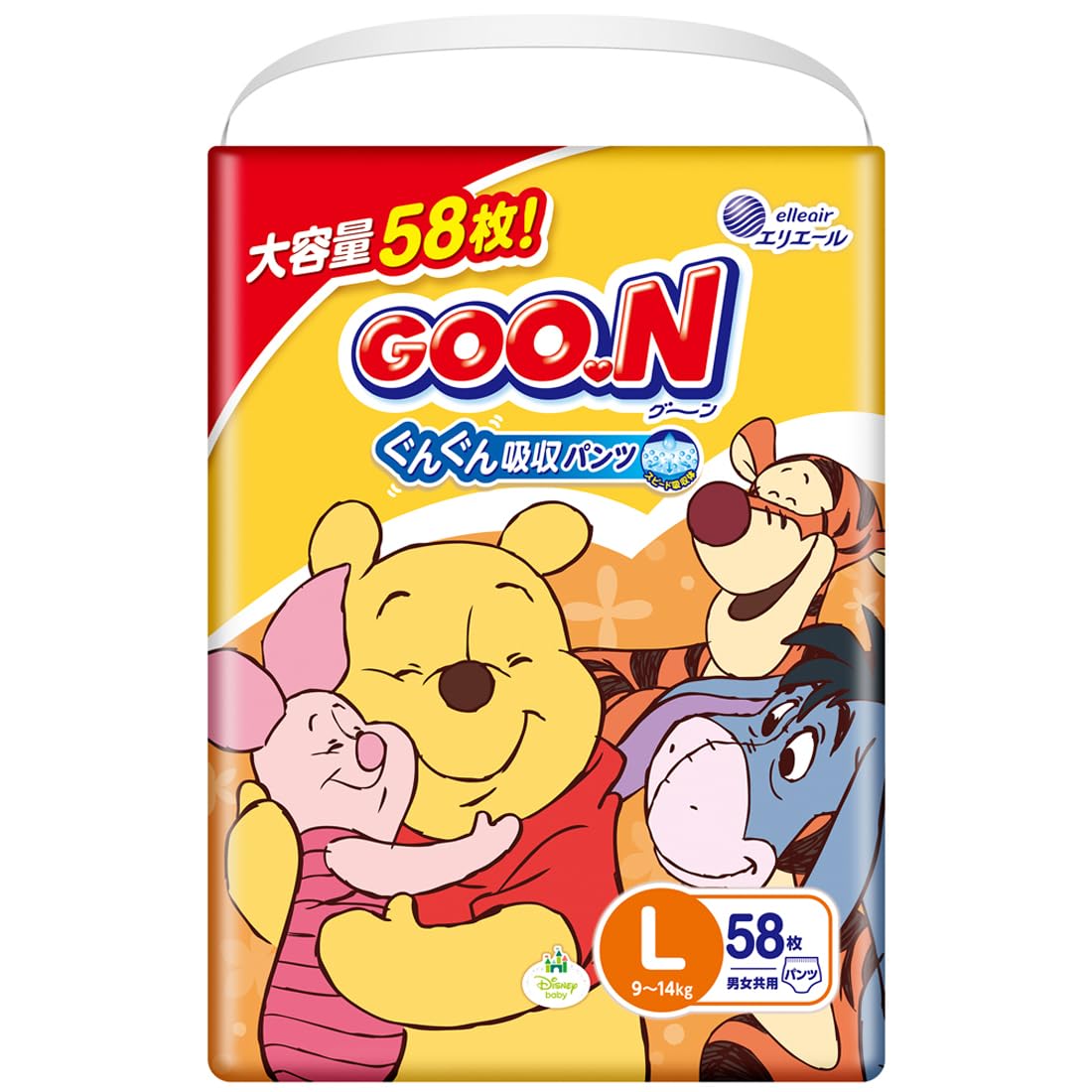 

Size Super Absorbent Pants Diapers 58 pieces [Pants L] Goo.N (9-14kg) (Disney Design) белый