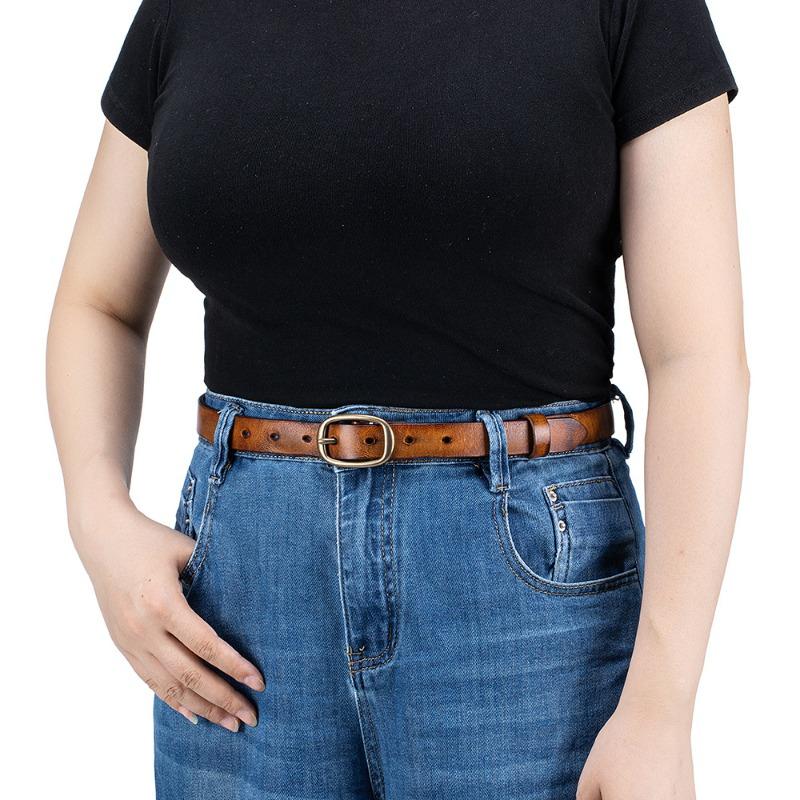 Genuine leather retro pure copper buckle handmade women's belt first layer vegetable tanned cowhide casual versatile belt with jeans