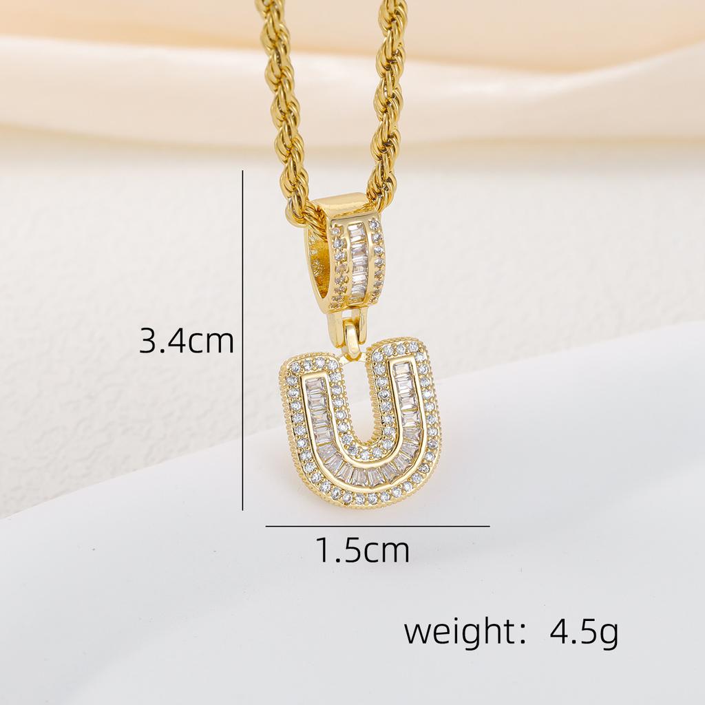 2025 New Initial Letter Necklace Women Men Cubic Zirconia Initial Pendant Necklace Rope Chain English A-Z Letter  Gift