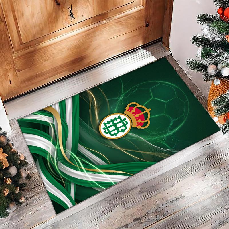Real Betis Football Print Crystal Velvet Rug, Comfortable Water Absorbent Non Slip Indoor Floor Carpet