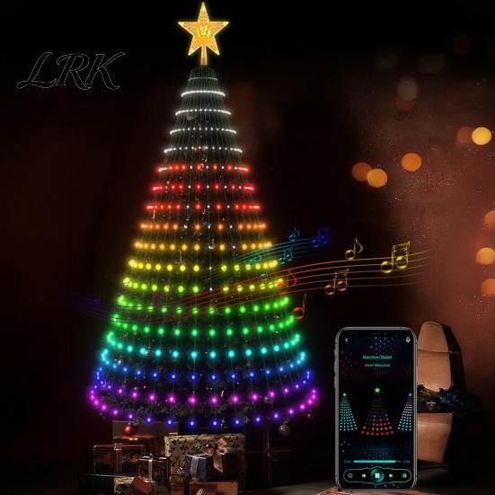Outdoor Holiday Decoration Smart Animated Christmas Tree Lights, LED RGB Pixel Waterfall Light Show with Waterproof Lights App Remote Control, Garden