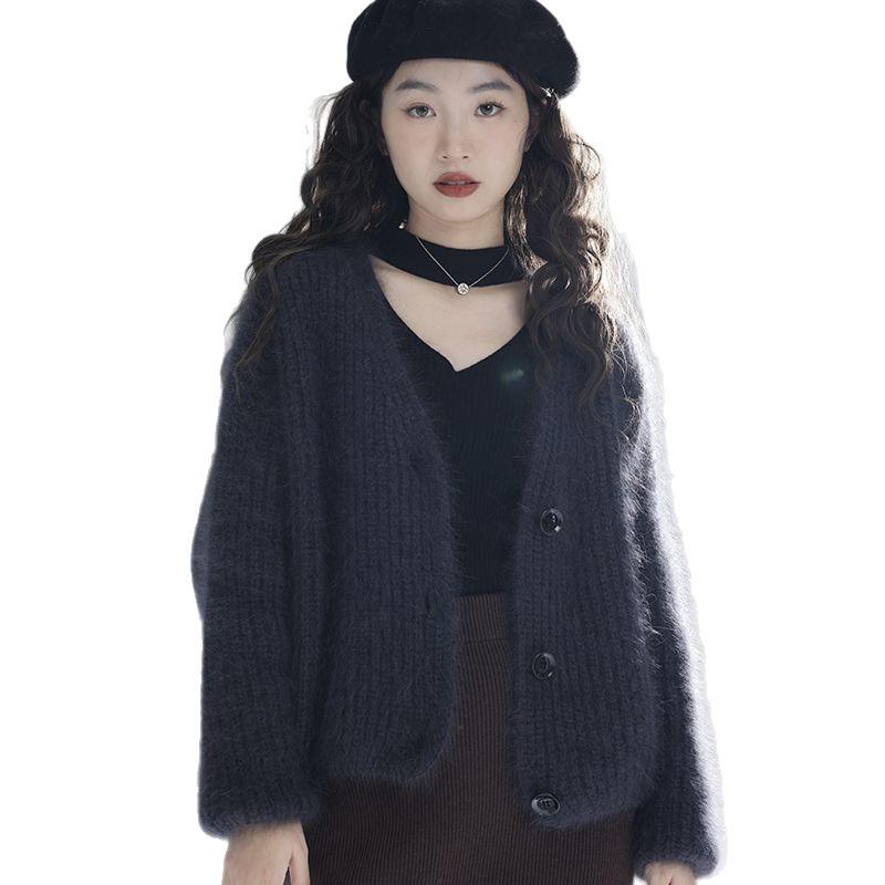 Korean Style V-Neck Loose Knit Cardigan - Soft, Fluffy, Gentle Women's Fashion