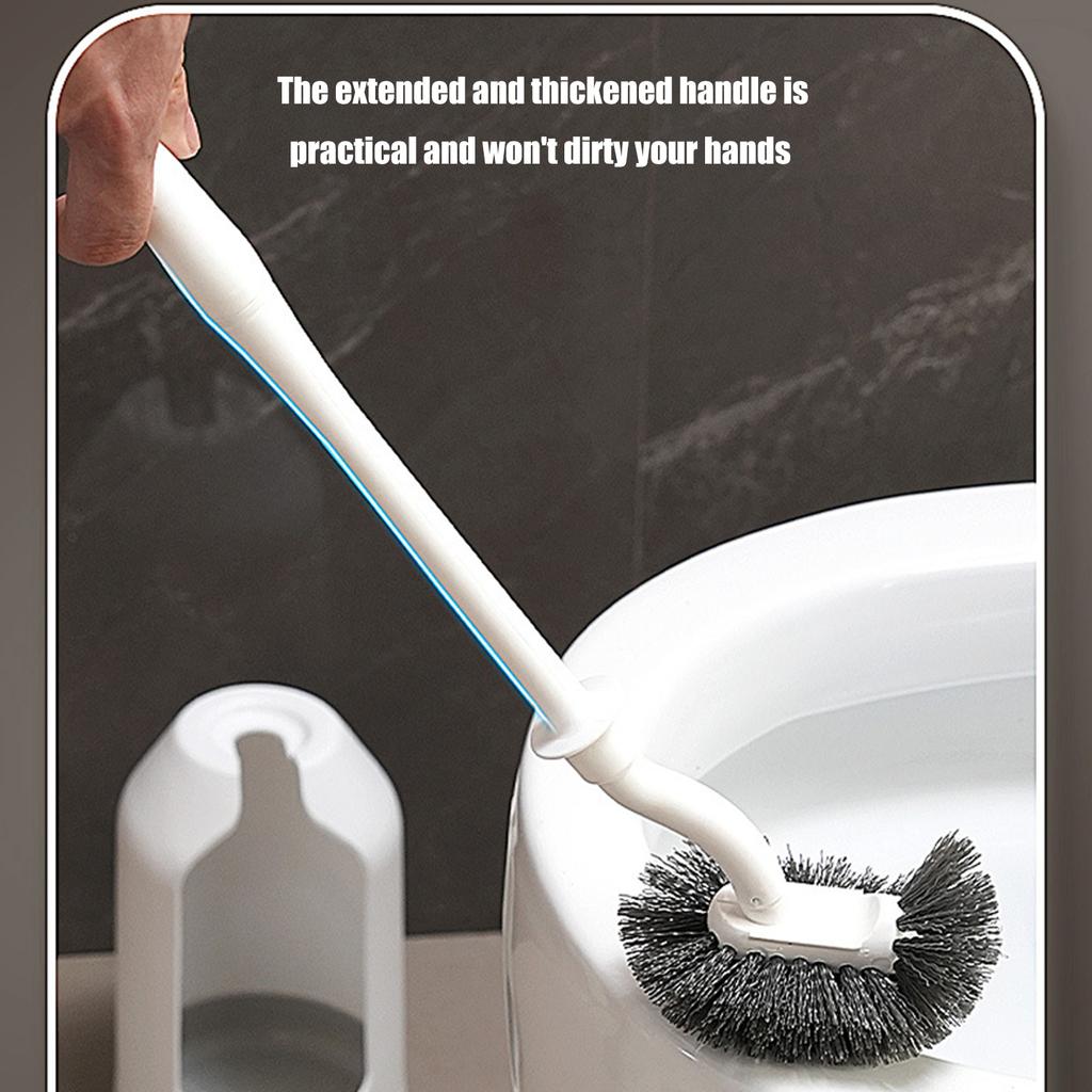 Compact Bathroom Brush and Holder Set for Deep Scrubbing In Tight Space Curved Design Toilet Bowl Scrubber Long Handle