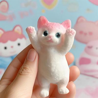 1pc Kawaii Flocked Cat Squishy Squeeze Toy, Handmade Fufu Slow Rising Stress Relief Toy, Cute Sensory Fidget Toy for Kids Adults