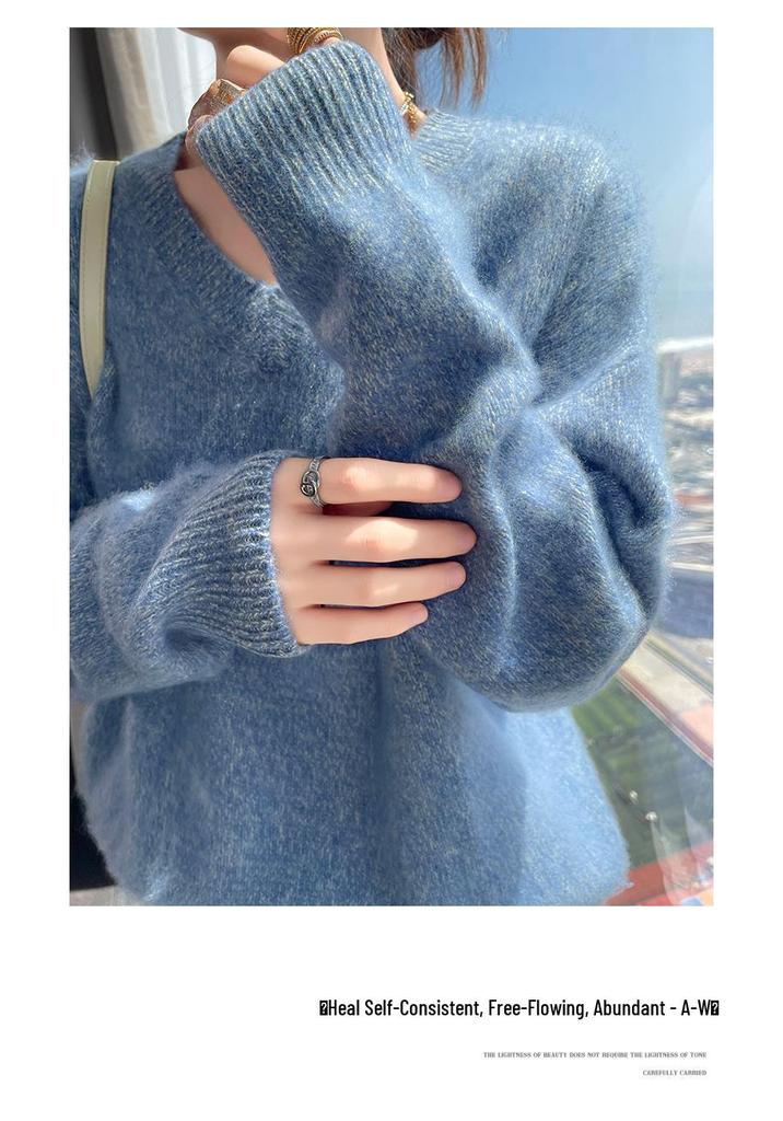 Versatile Women's Cashmere Knit V-Neck Top - Loose Fit, Slimming, Warm for Autumn/Winter