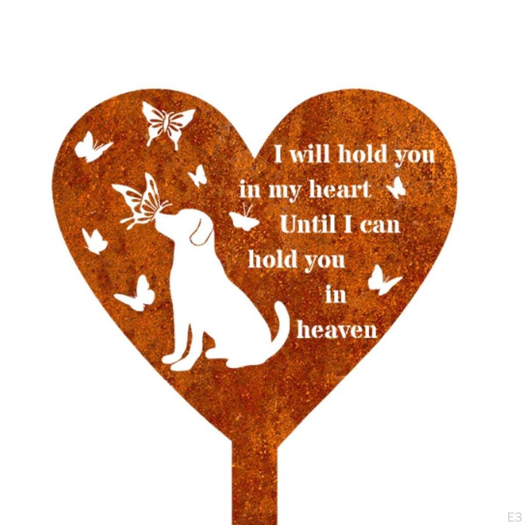 Cemetery Decoration with Metal Grave Stake, Heart Shape Memorial Plaque