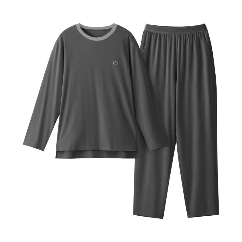 Jiao Nei Coton 305H Pyjama 100% Coton Ensemble Couple Manches Longues Pantalon Long Col Rond Tenue d'Intérieur Printemps Été