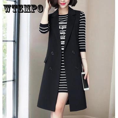 Gilet mi-long fin femme gilet sans manches noir costume gilet veste femme double boutonnage gilet décontracté veste Blazer