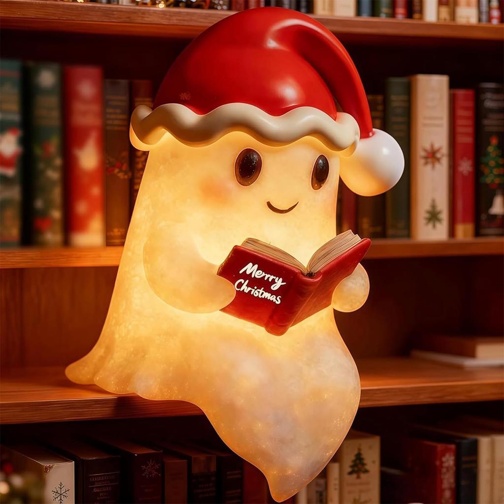 Cute Ghost Reading Book Lamp Ornament Book Lovers Halloween Night Light Adorable Ghost Night Light For Bedroom Halloween Decor
