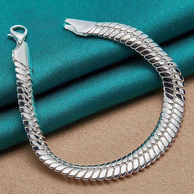 

Silver 10mm Flat Snake Bracelet - Hip-Hop Style for Men Plated