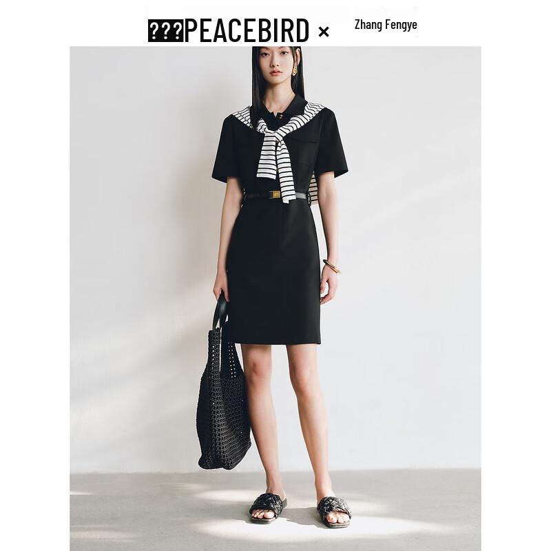 

PEACEBIRD Women s French Retro Short Lapel Shirt Dress S