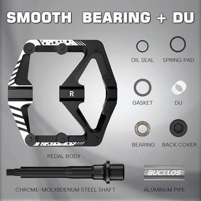BUCKLOS Mountain Bike Pedals MTB Non-Slip Platform Pedals with Reflectors DU Bearings 9/16" Pedal Aluminum Alloy Bicycle Parts