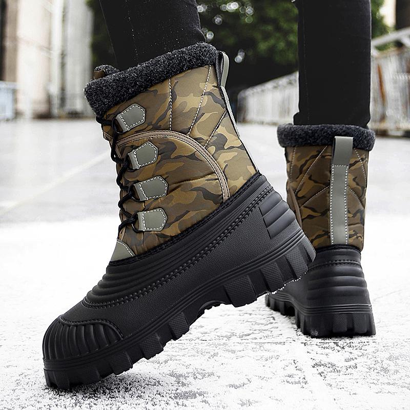 Men's Winter Warm Snow Boots Camouflage Hiking Boots Outdoor knee High Duck Boots Climbing Boots Waterproof  Plus Size