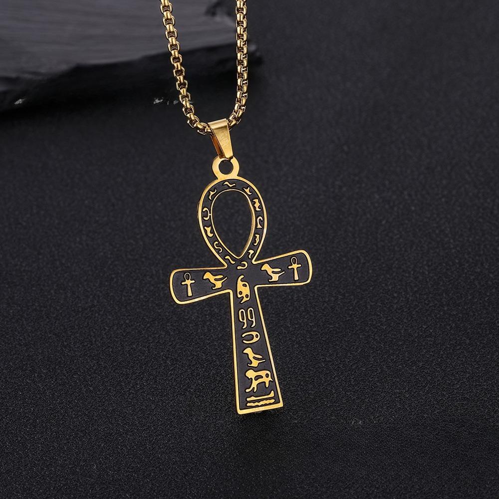 Retro Stainless Steel Ancient Egyptian Ankh Cross Totem Pendant Necklace For Men And Women Pharaoh Life Key Amulet Jewelry