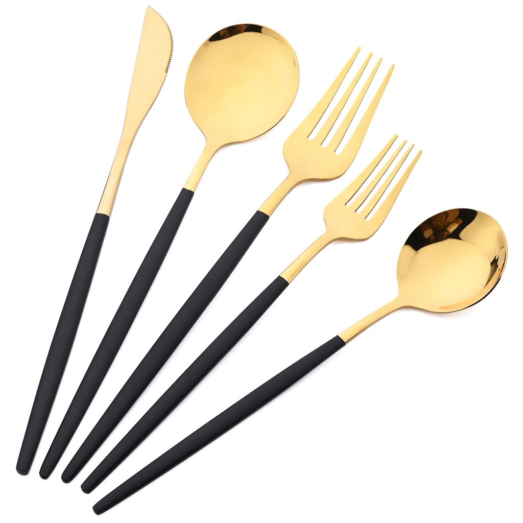 20Pcs Gold Dinnerware Set Knife Dessert Fork Spoons Cutlery Flatware High Quality Stainless Steel Silverware Kitchen Tableware
