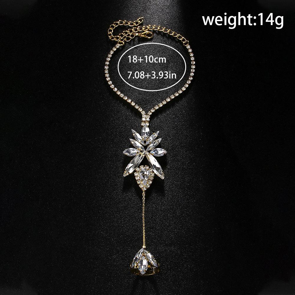 Charm Bling Crystal Ring Bracelet Chain Women Silver Boho Wedding Sparkling Rhinestone Finger Bracelet Women Jewelry