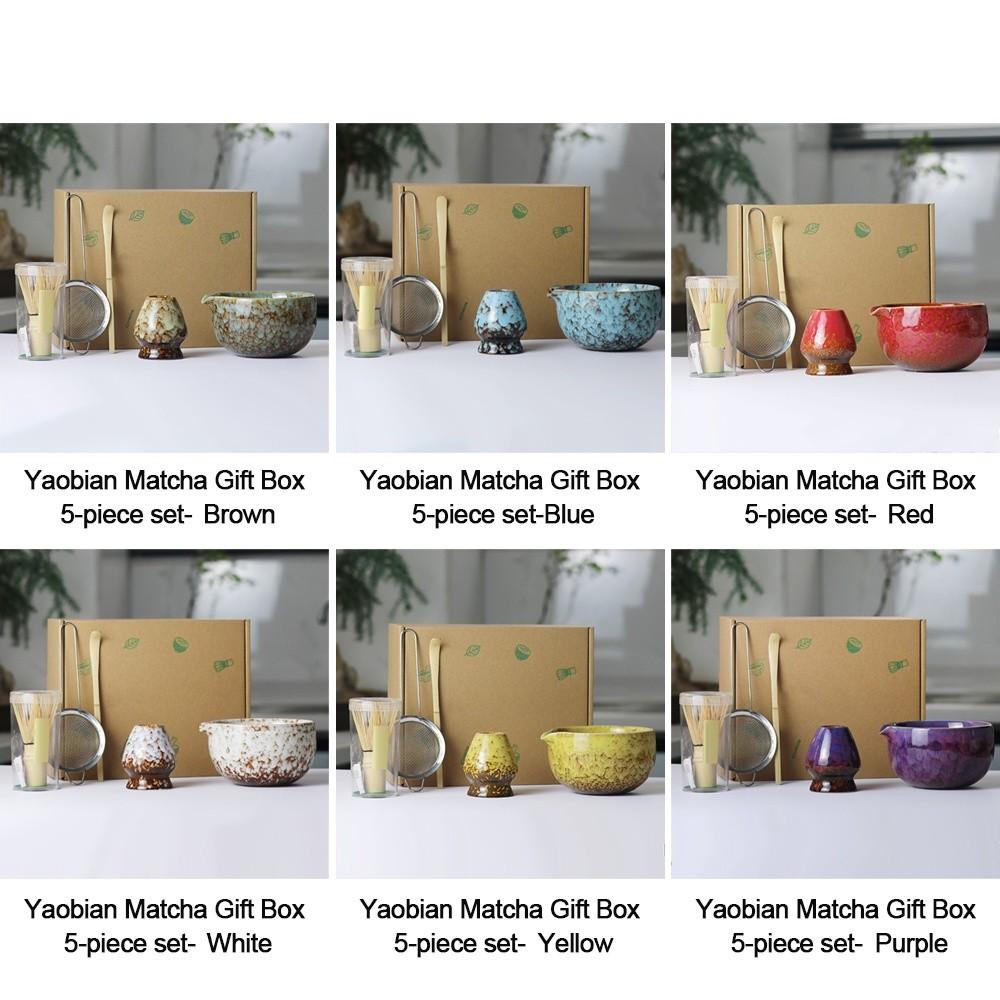 5PCS New Ceramic Bamboo Japanese Matcha Tea Set Matcha Bowl Matcha Whisk Holder Matcha Making Kit Reusable Matcha Whisk Set