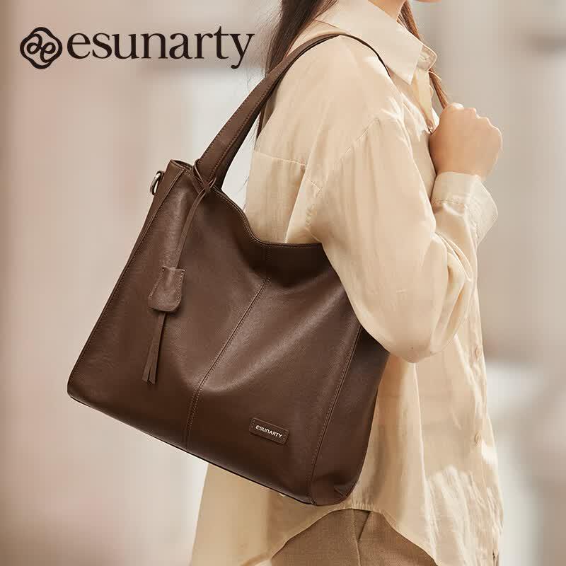Bolsa Tote Grande de Couro Genuíno para o Dia a Dia Feminina ESUNARTY
