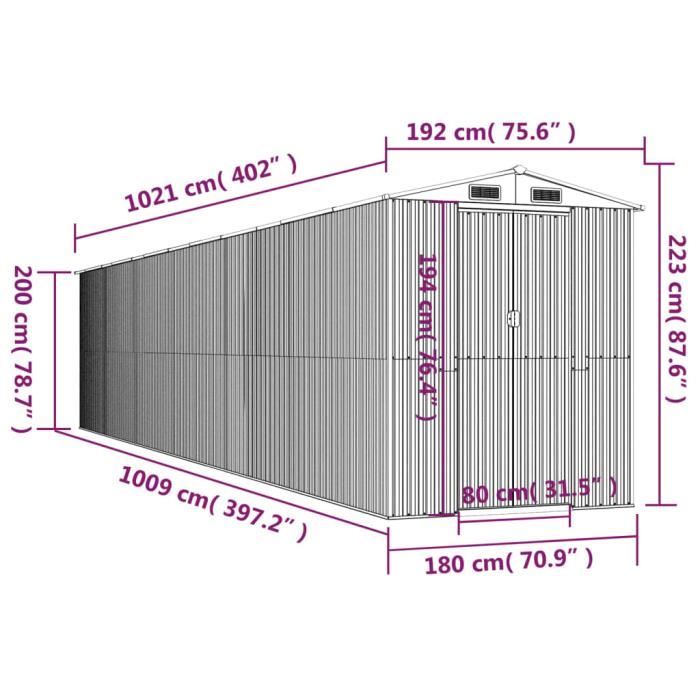 VidaXL Garden Shed Light Brown 192x1021x223 Cm Galvanized Steel 3147481