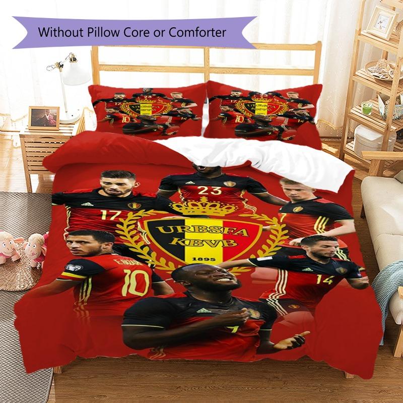 Belgium National Football Team Star Players Crest Print 3 Pieces Duvet Cover Set Red Devils Soccer Bedding Bedroom Decor Without Pillow Core Comforter