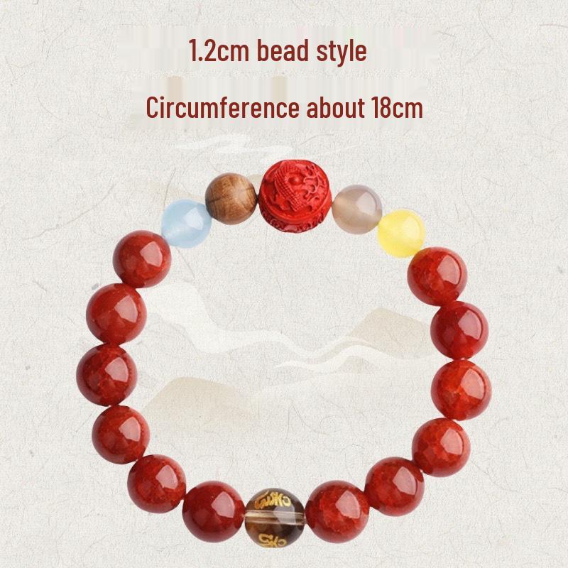 Red Dragon Scale Agate Bracelet with Nine Purple Li Fire Beads, Cinnabar Six-Character Mantra for Men and Women